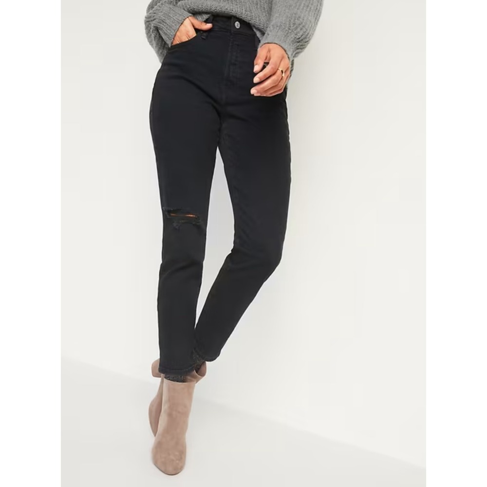 Old Navy High-Waisted O.G. Straight Ripped Black Ankle Jeans Marilyn Size 8 Tall
